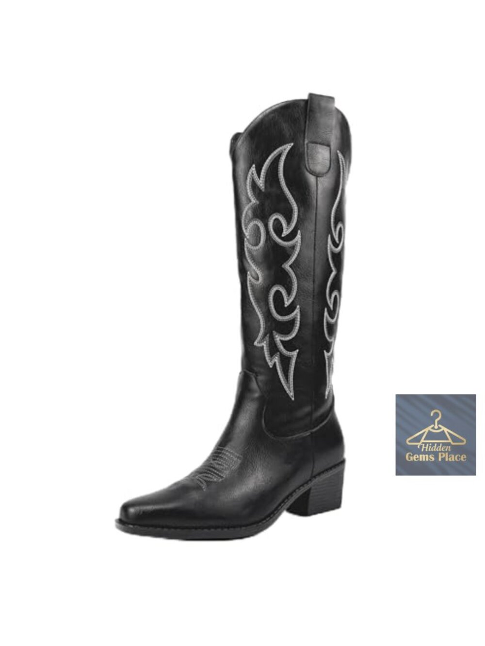 Women's Cowboy Boots Knee High Wide Calf Embroidered Western Chunky Heel